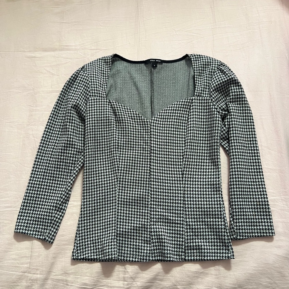 Black and White Houndstooth Blouse